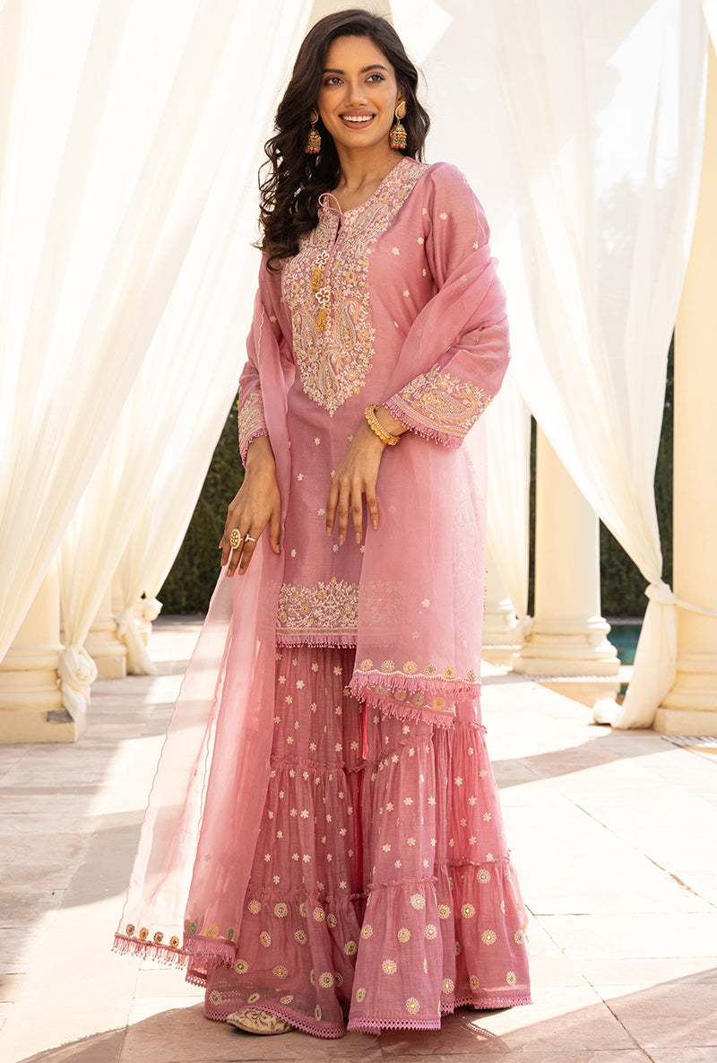 Pink Dori Paisley Aafreen Gharara Set