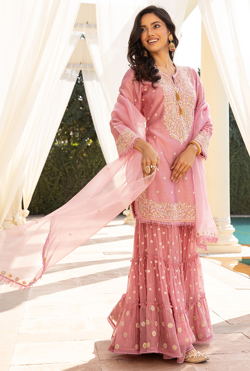 Pink Dori Paisley Aafreen Gharara Set