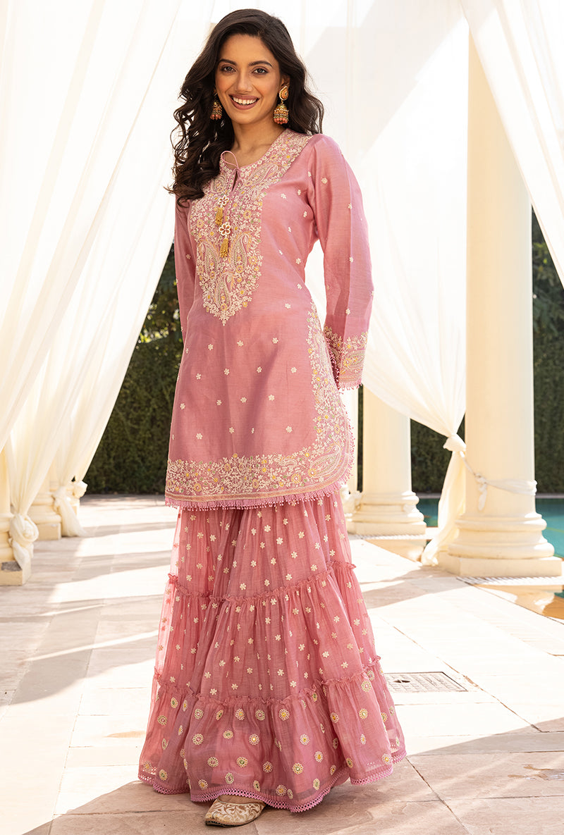 Pink Dori Paisley Aafreen Gharara Set