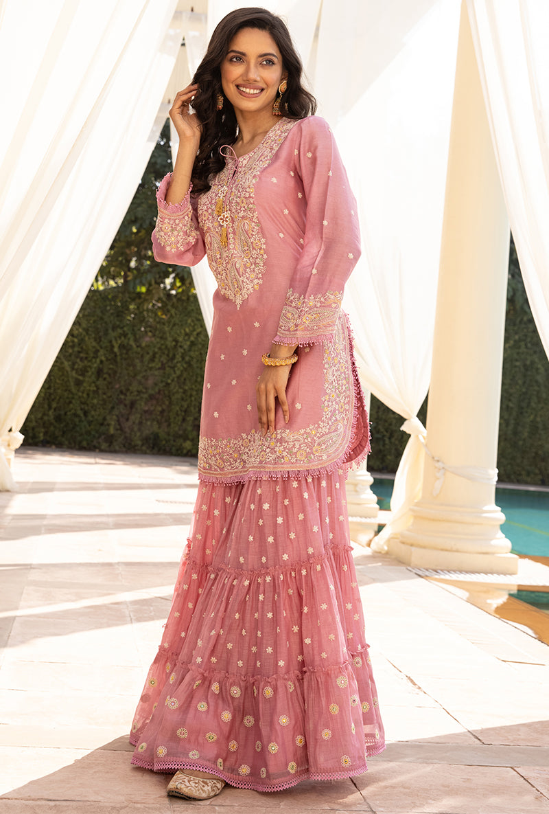 Pink Dori Paisley Aafreen Gharara Set