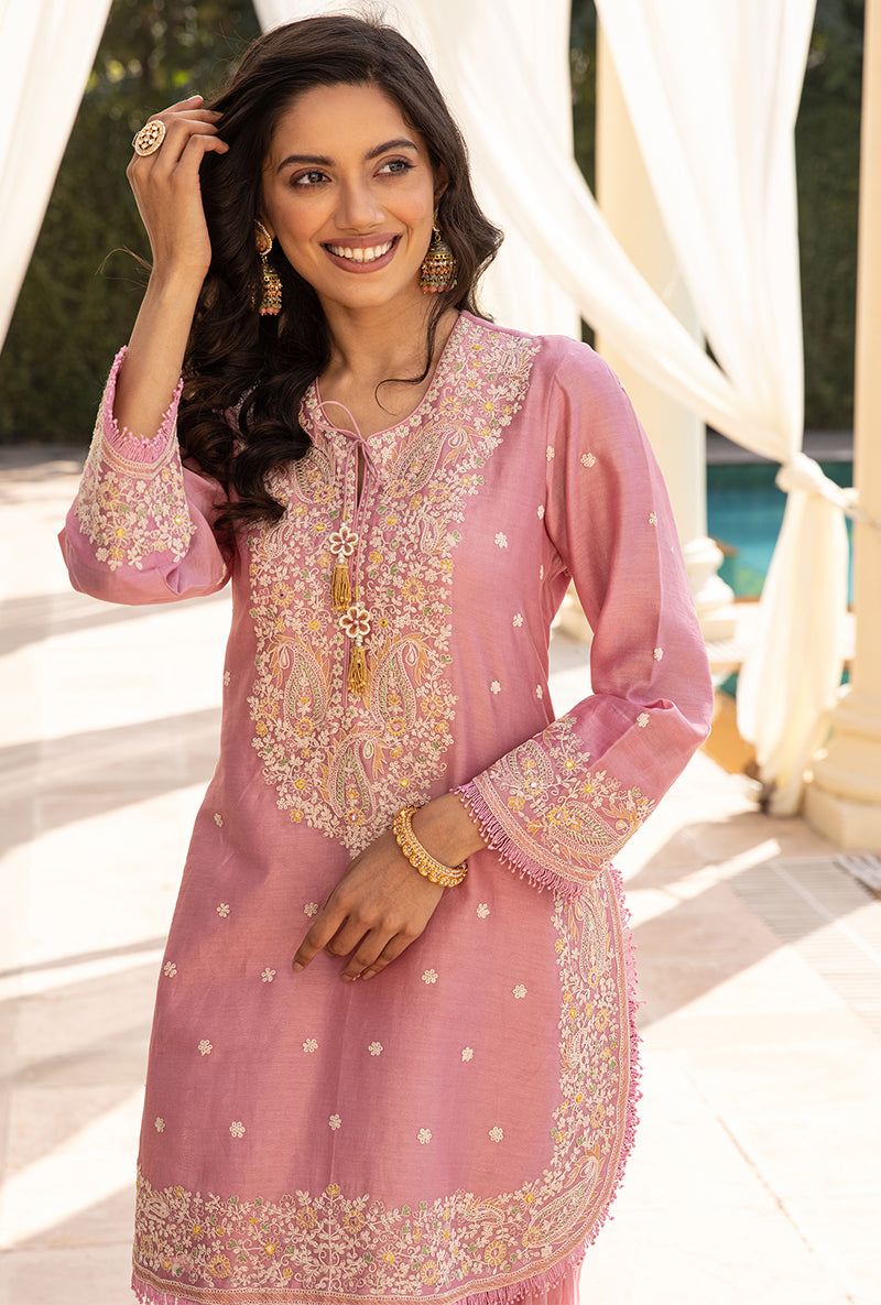 Pink Dori Paisley Aafreen Gharara Set