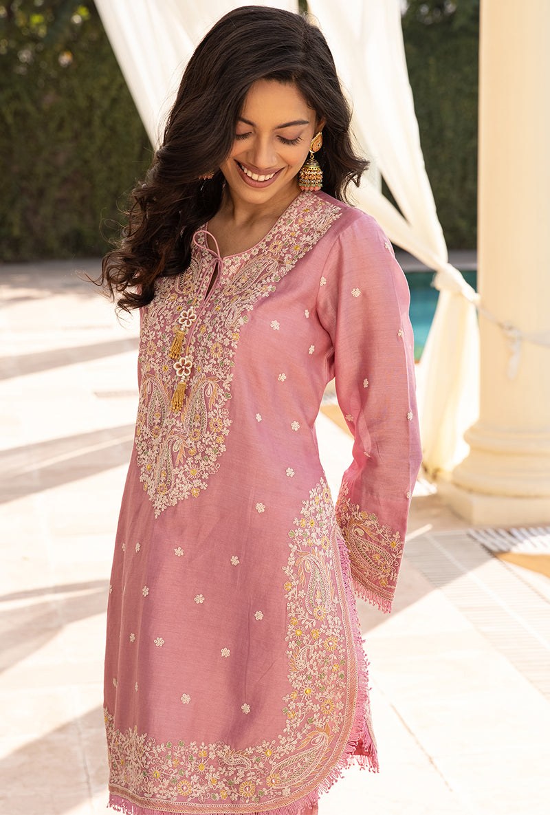 Pink Dori Paisley Aafreen Gharara Set