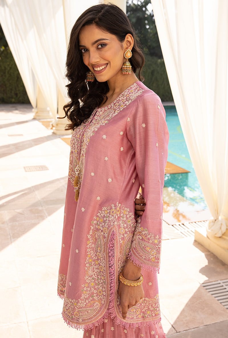 Pink Dori Paisley Aafreen Gharara Set