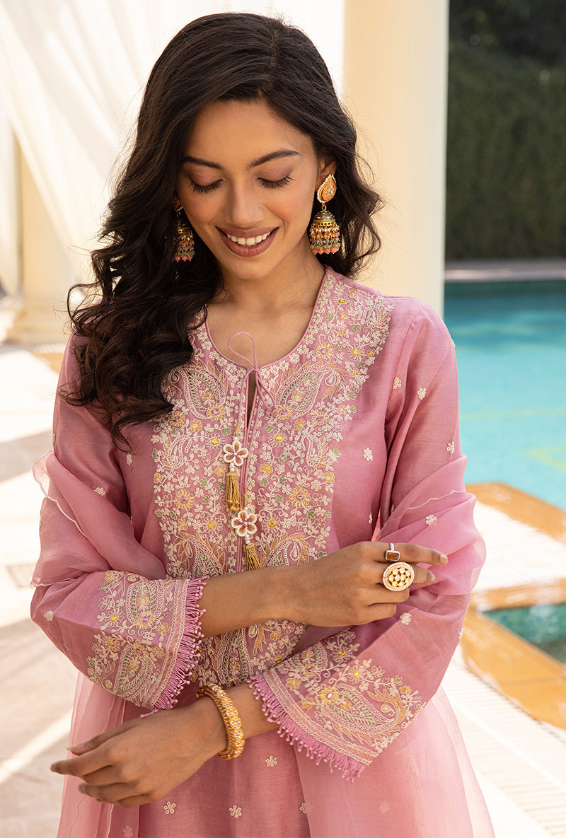 Pink Dori Paisley Aafreen Gharara Set