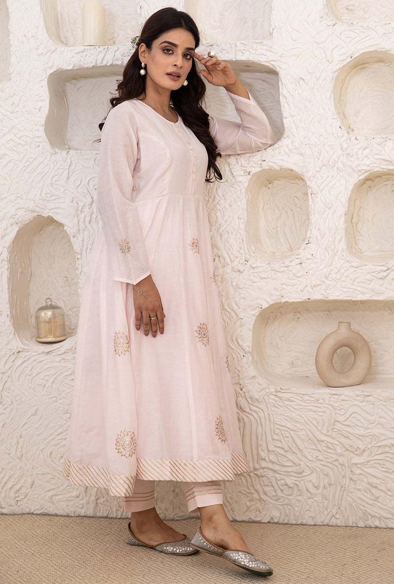 Powder Pink Kalidaar Tahira Kurta Set