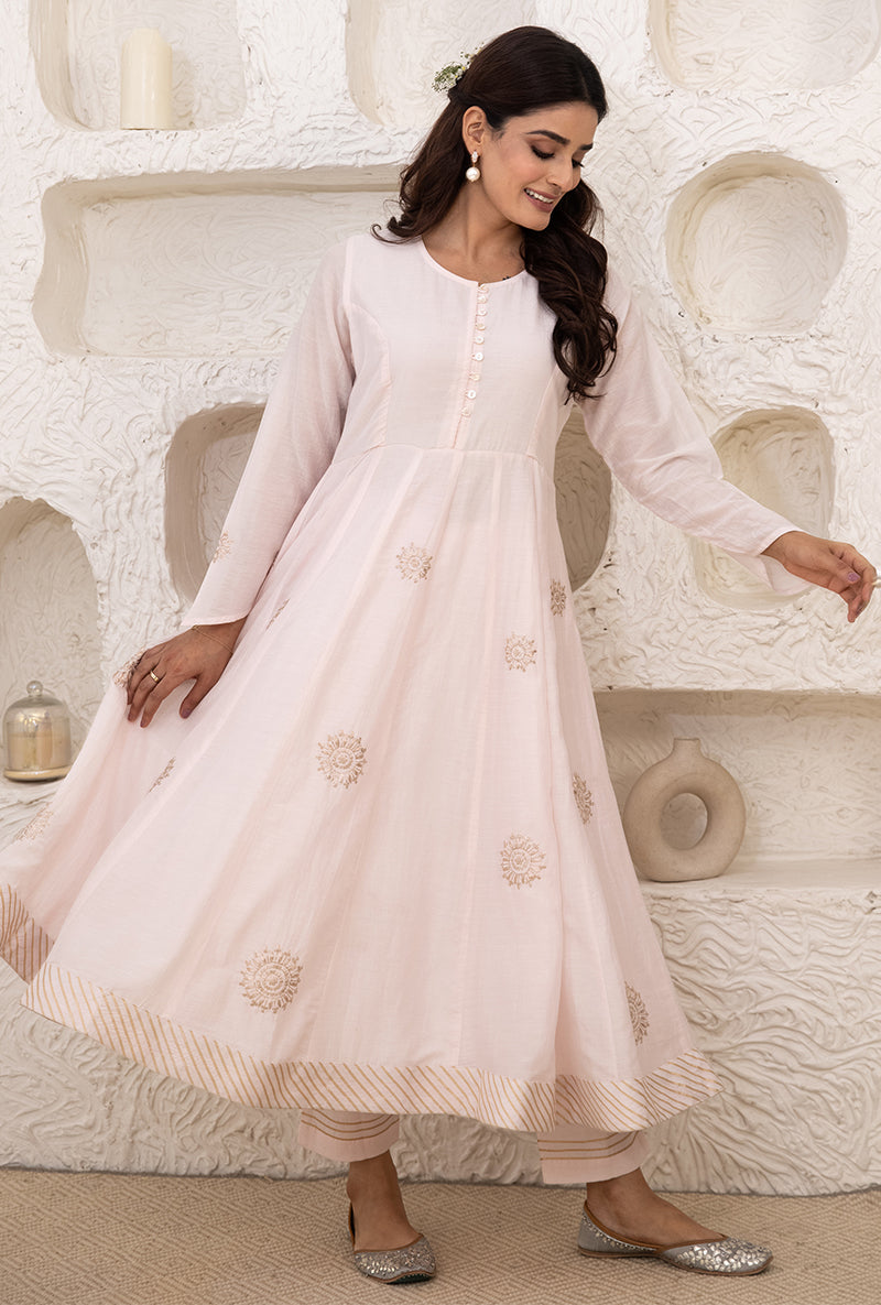 Powder Pink Kalidaar Tahira Kurta Set