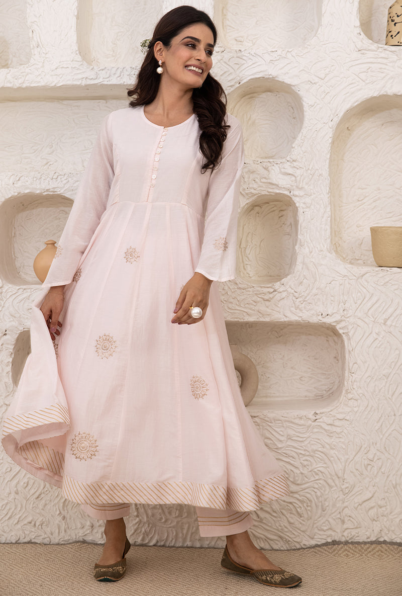 Powder Pink Kalidaar Tahira Kurta Set