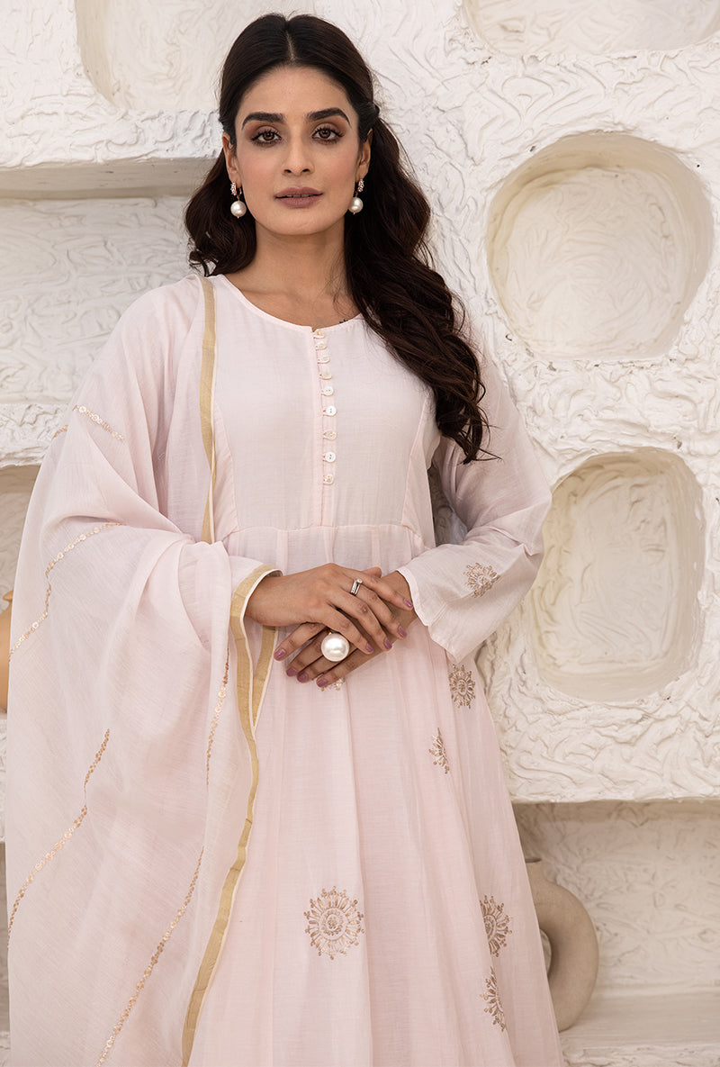 Powder Pink Kalidaar Tahira Kurta Set