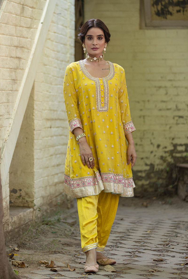 Yellow Gota Hasrat Anarkali Set