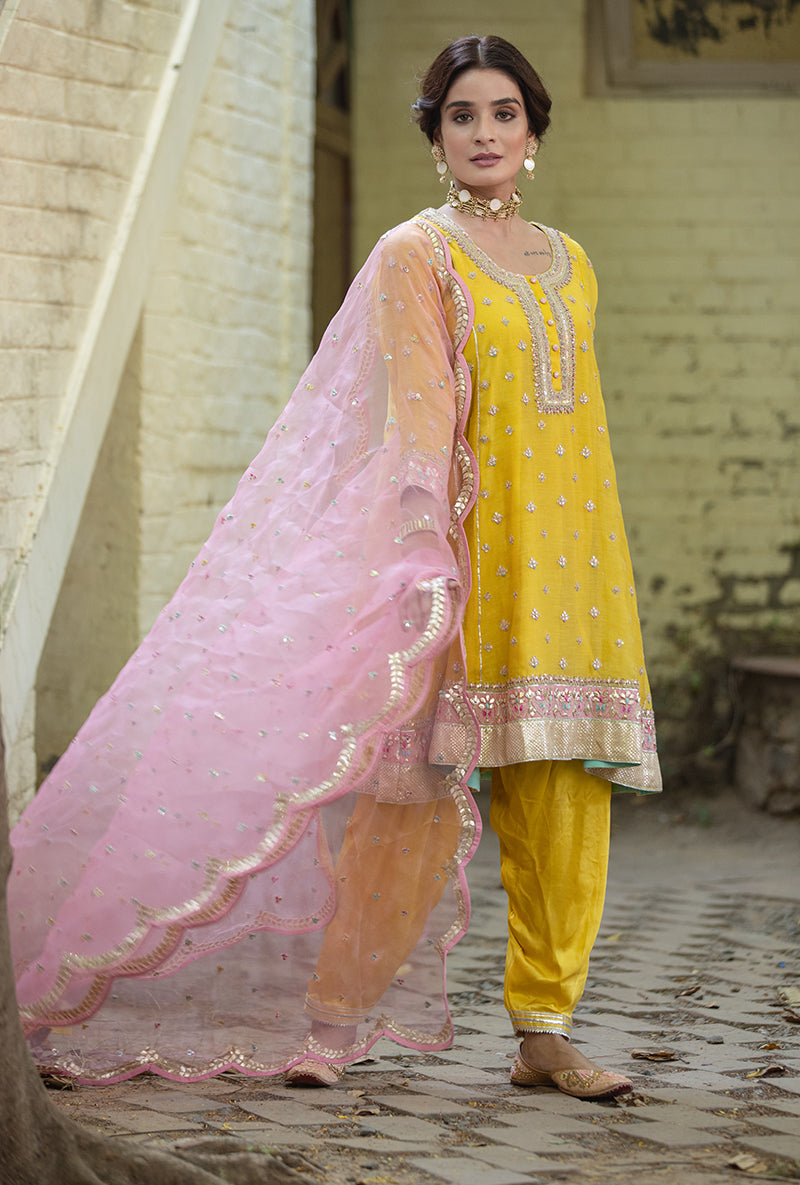 Yellow Gota Hasrat Anarkali Set