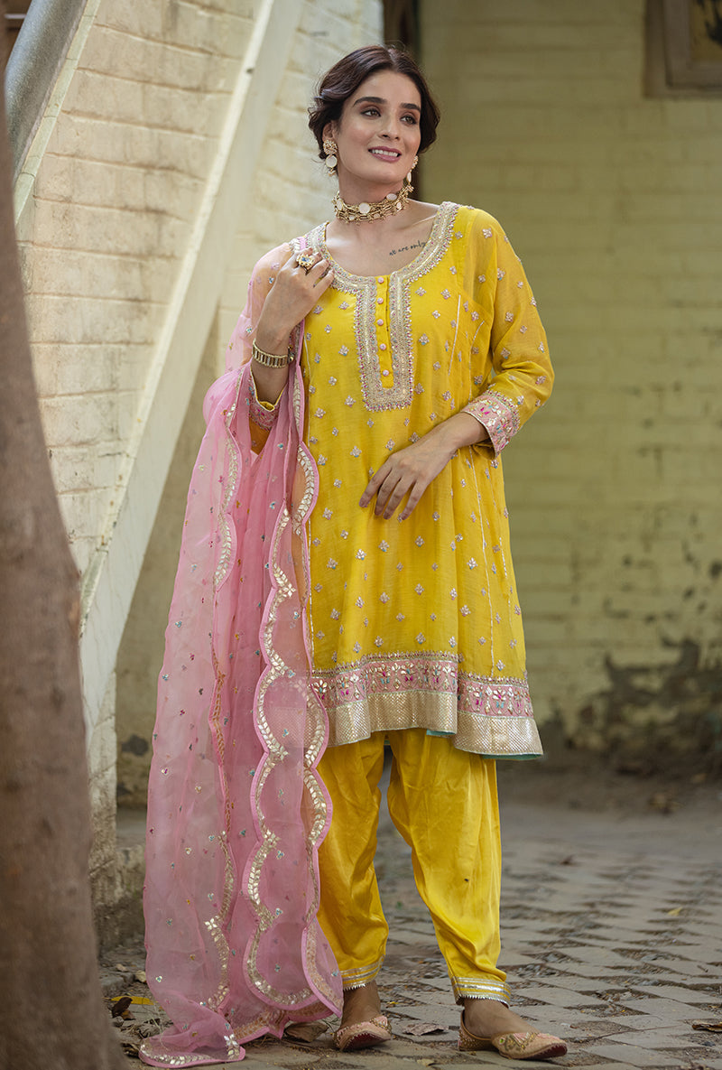 Yellow Gota Hasrat Anarkali Set