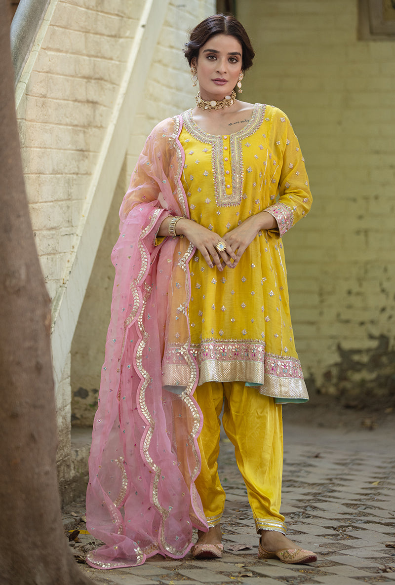 Yellow Gota Hasrat Anarkali Set