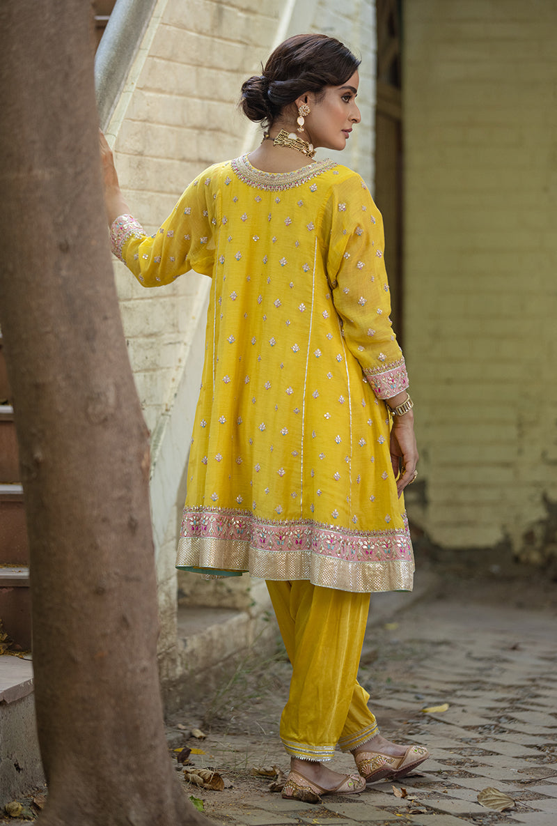 Yellow Gota Hasrat Anarkali Set