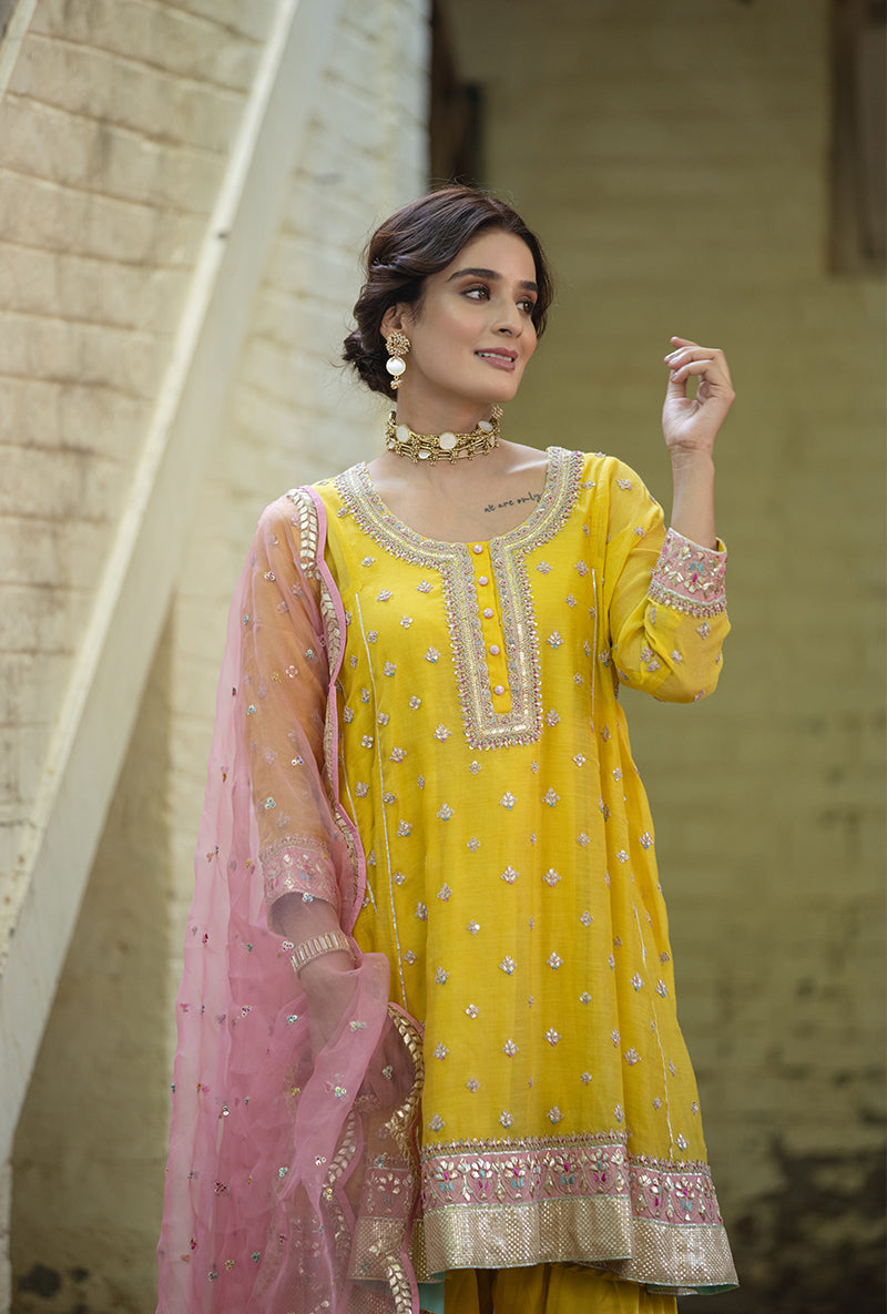 Yellow Gota Hasrat Anarkali Set