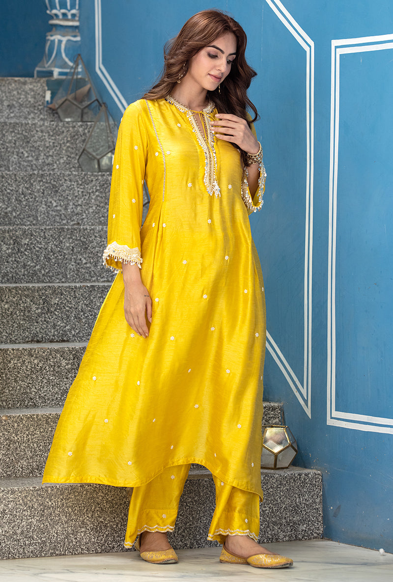 Yellow Heavy Sleeve Ameera Kurta Set