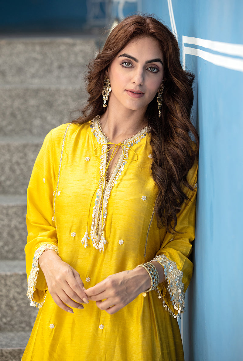 Yellow Heavy Sleeve Ameera Kurta Set