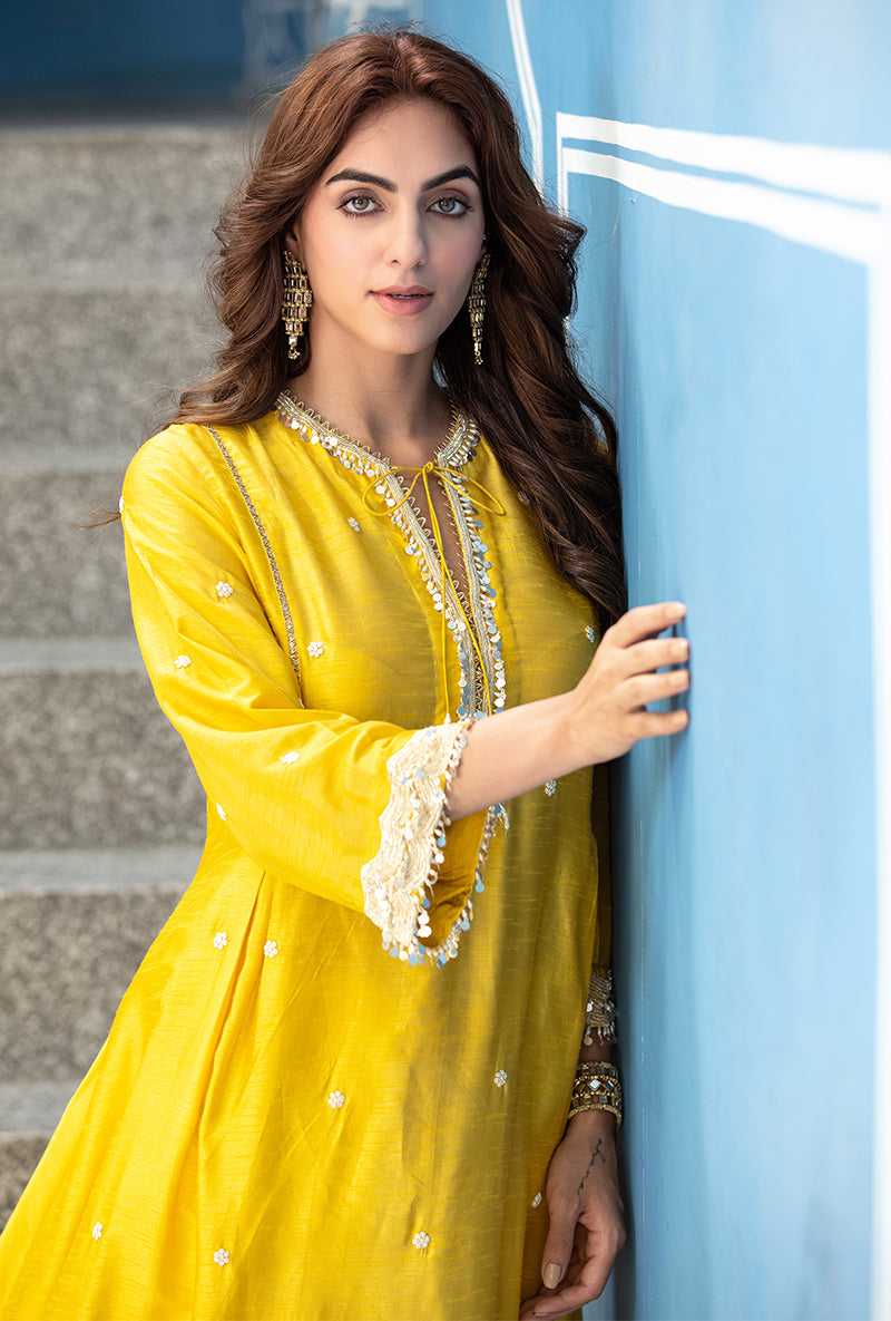Yellow Heavy Sleeve Ameera Kurta Set