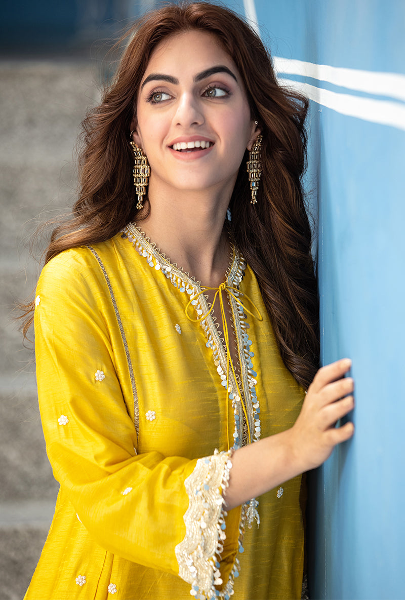 Yellow Heavy Sleeve Ameera Kurta Set