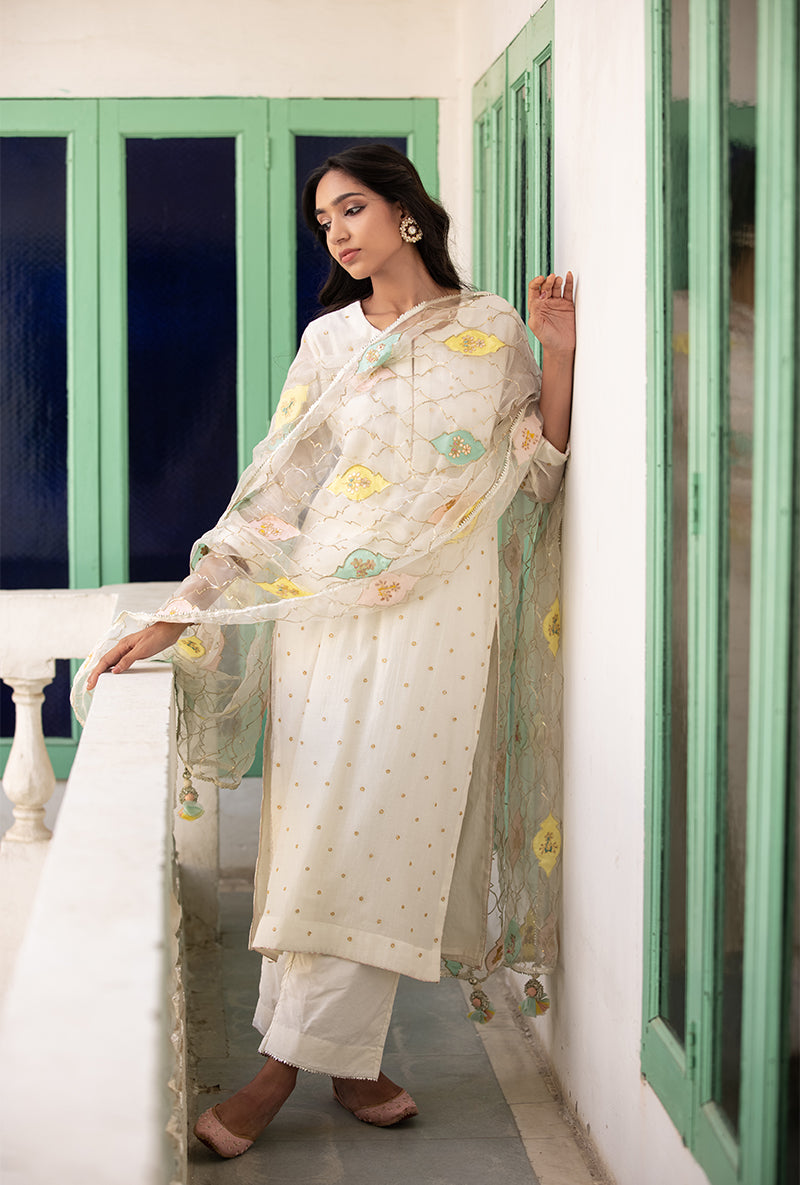 Ivory Multi Applique Mastaani Kurta Set