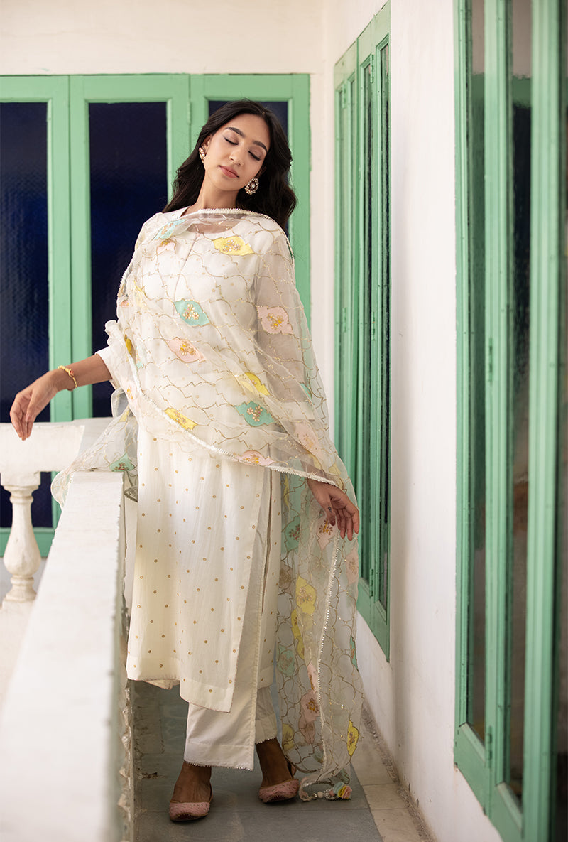 Ivory Multi Applique Mastaani Kurta Set