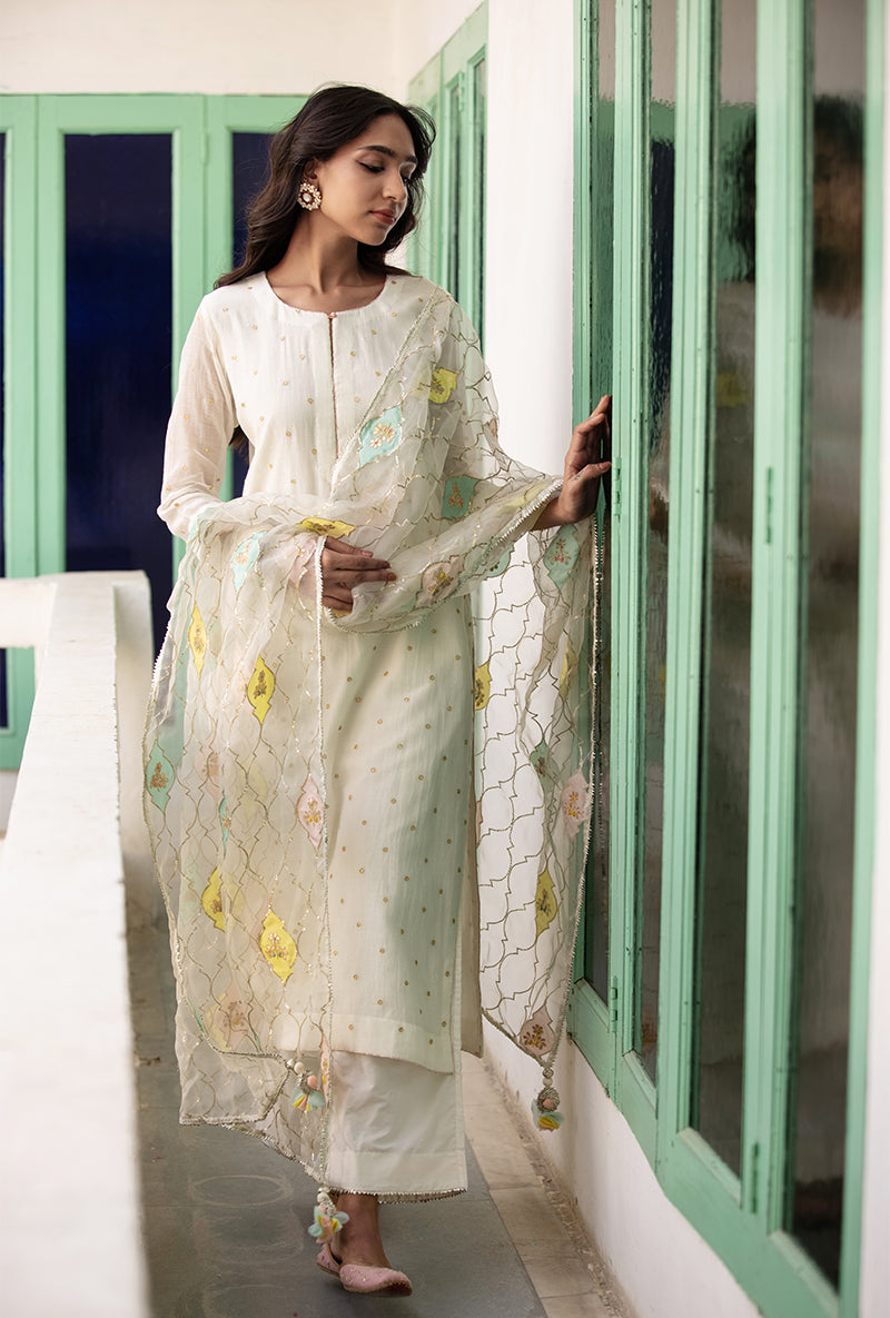 Ivory Multi Applique Mastaani Kurta Set