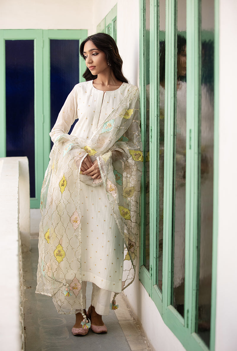 Ivory Multi Applique Mastaani Kurta Set