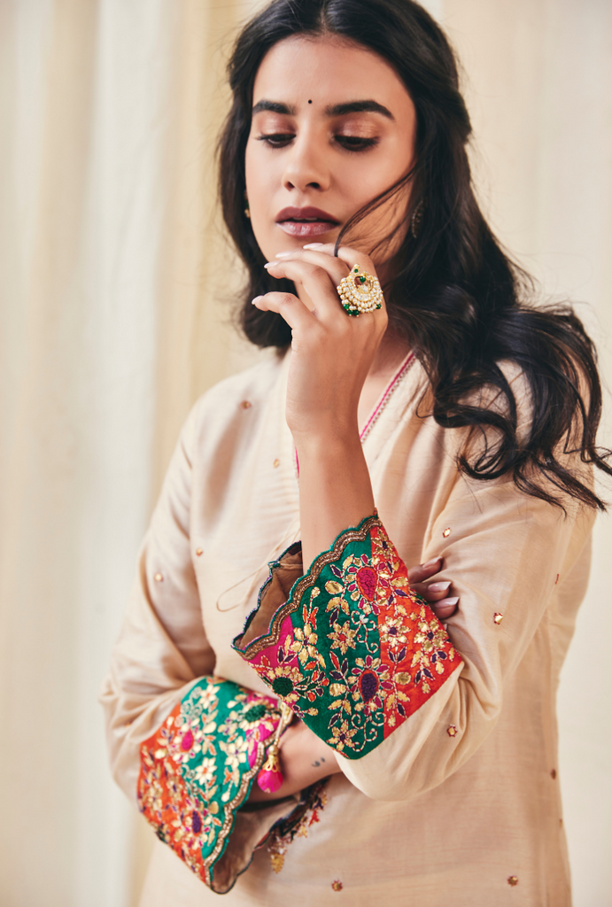 Beige Gota Paisley Meera Kurta Set
