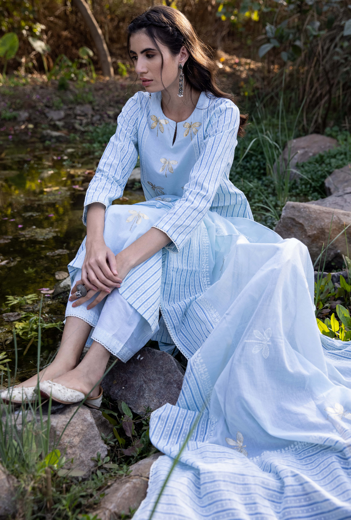Blue/Ivory Titlie Straight Panel Kurta Set