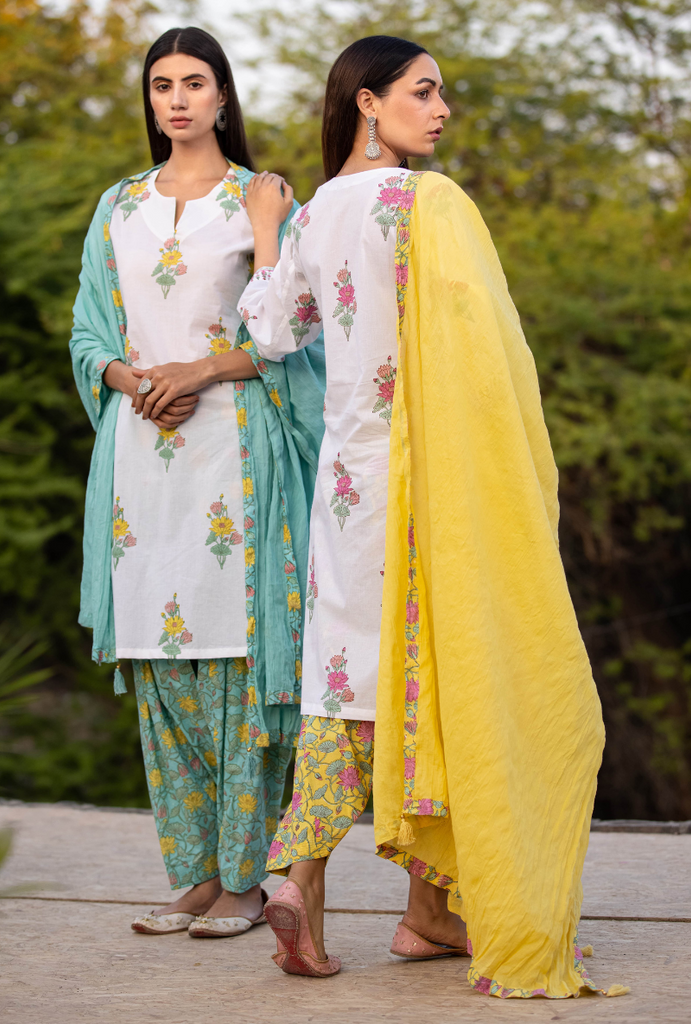 Ivory/Aqua Pankhuri Salwar Kurta Set