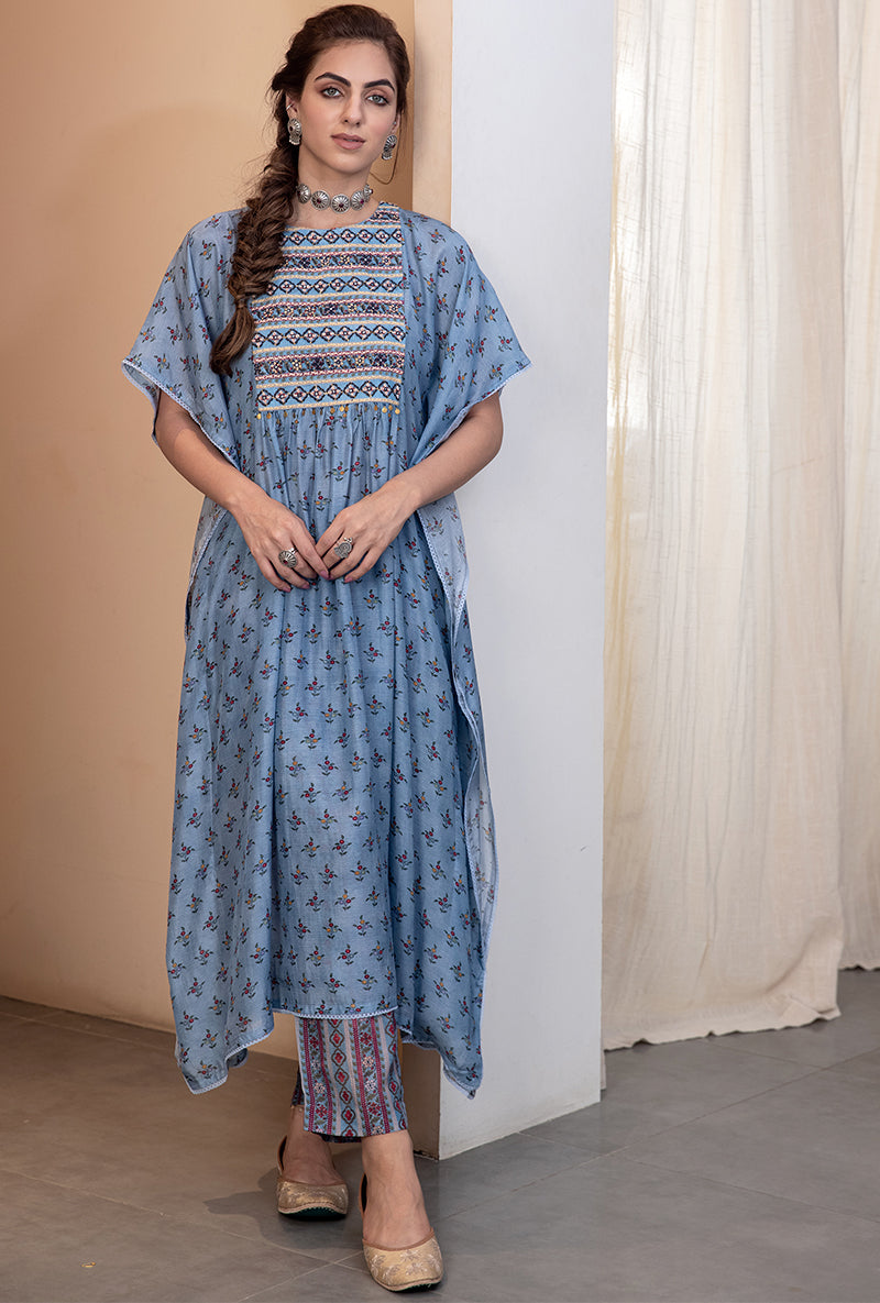 Blue Thread And Mirror Kaftan Sarah Tunic Set