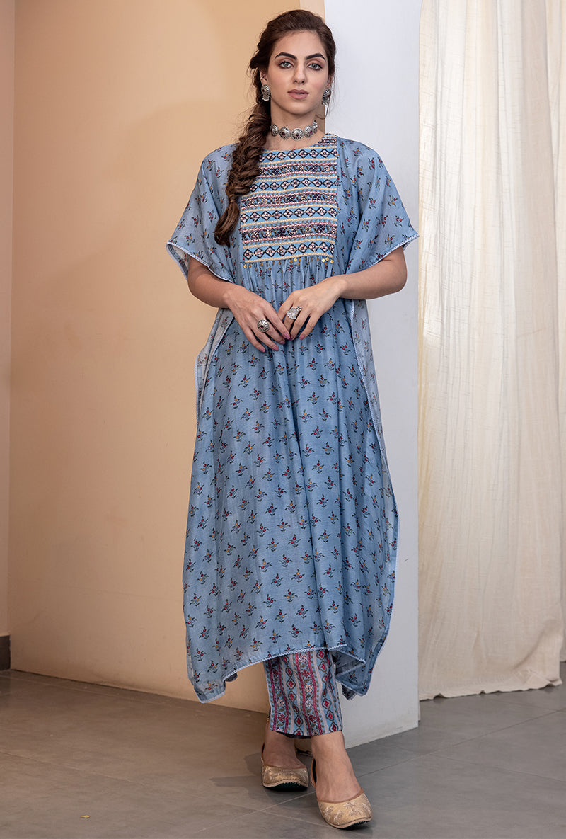 Blue Thread And Mirror Kaftan Sarah Tunic Set
