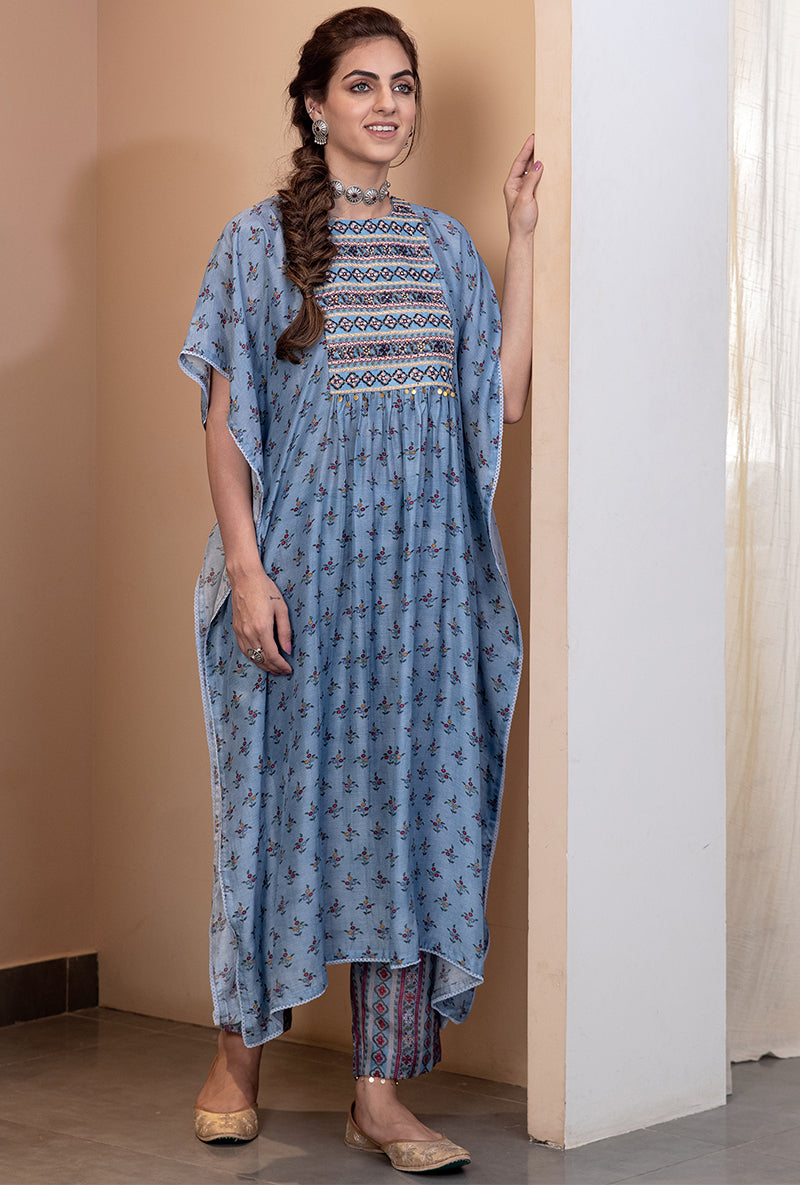 Blue Thread And Mirror Kaftan Sarah Tunic Set