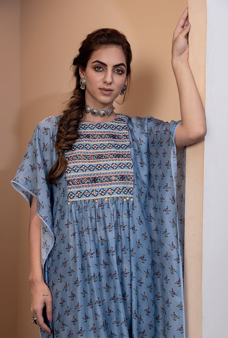 Blue Thread And Mirror Kaftan Sarah Tunic Set