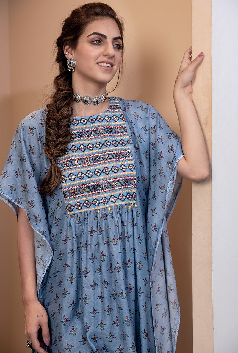 Blue Thread And Mirror Kaftan Sarah Tunic Set
