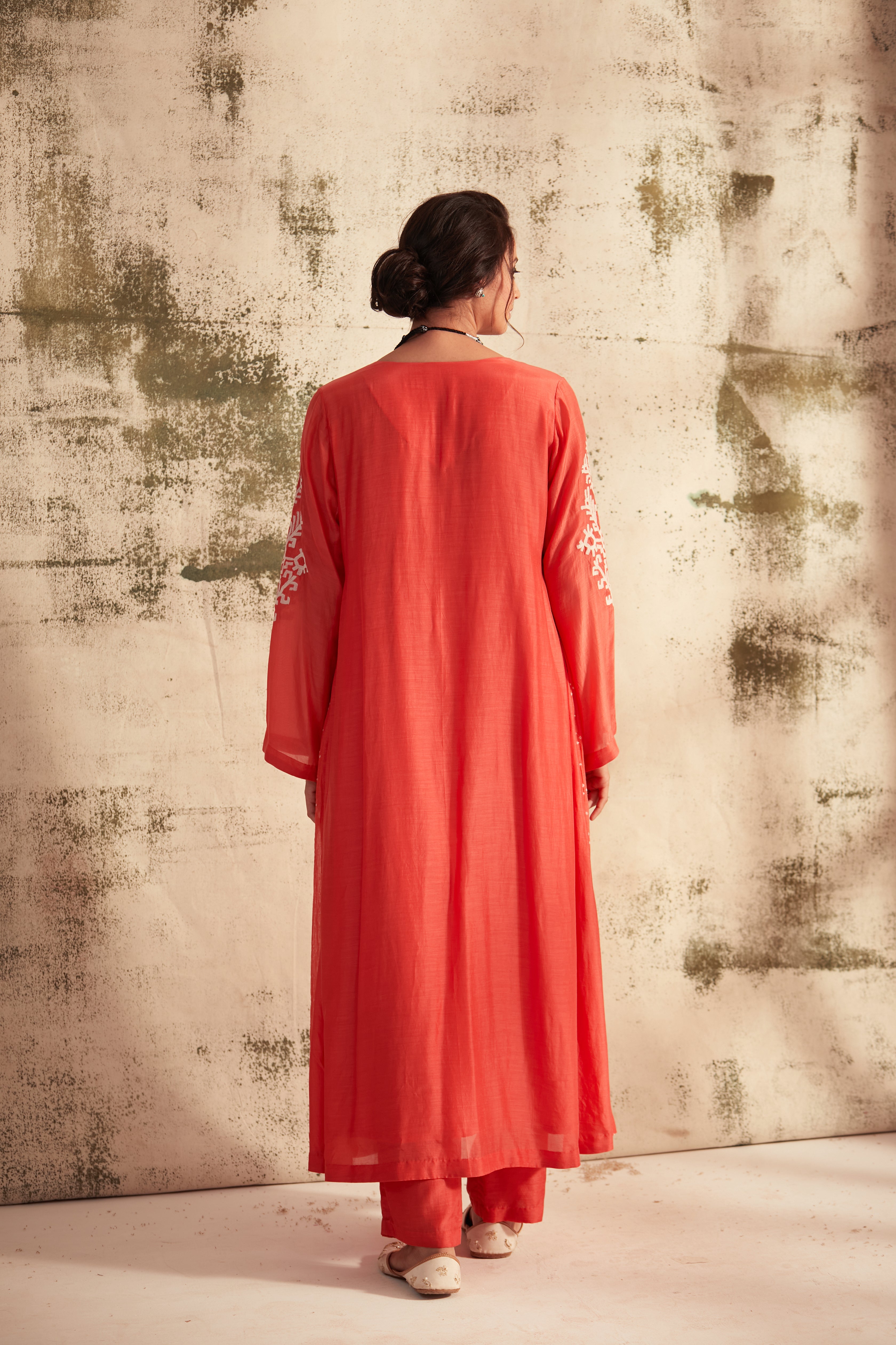 Madhuri Grover in Coral Motif Pintuck Inaya Kurta Set