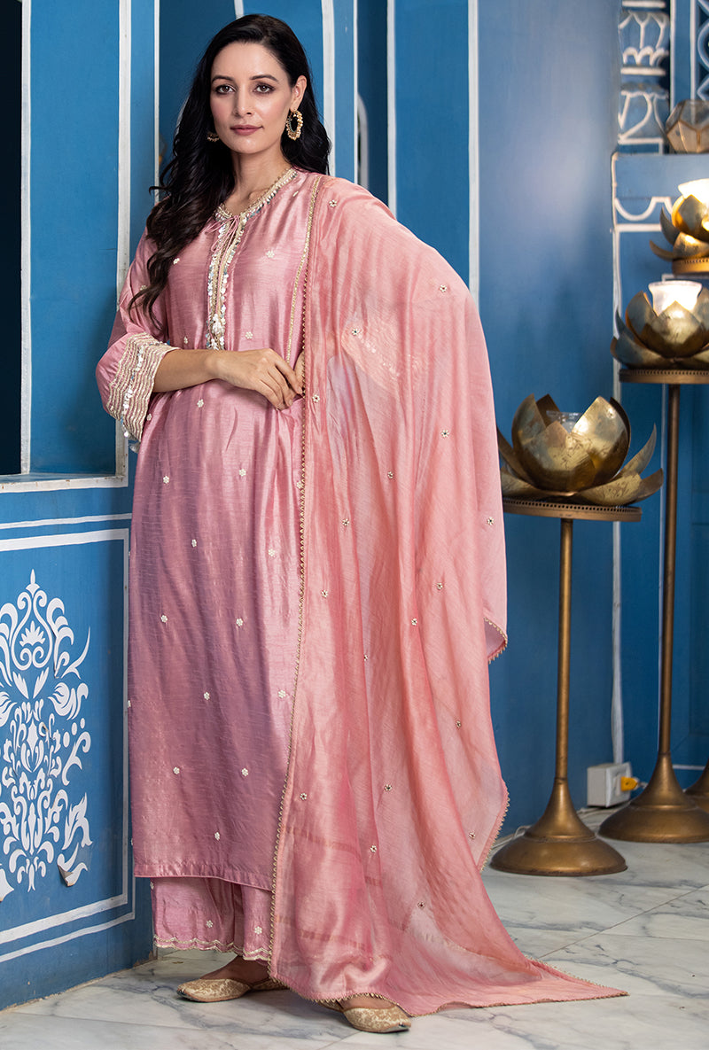 Pink Single Scallop Ameera Kurta Set