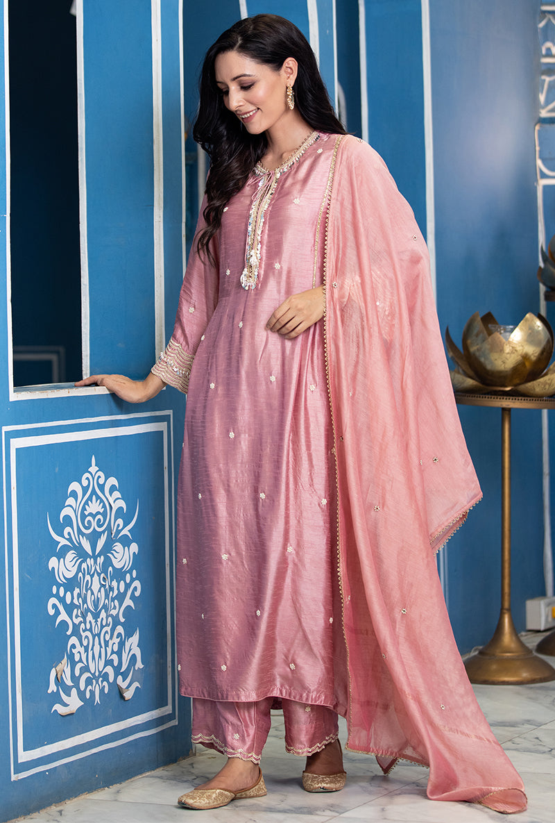 Pink Single Scallop Ameera Kurta Set