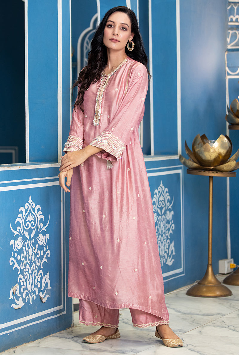 Pink Single Scallop Ameera Kurta Set