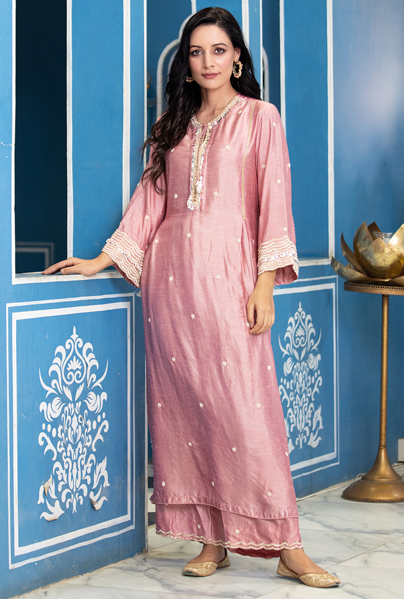 Pink Single Scallop Ameera Kurta Set