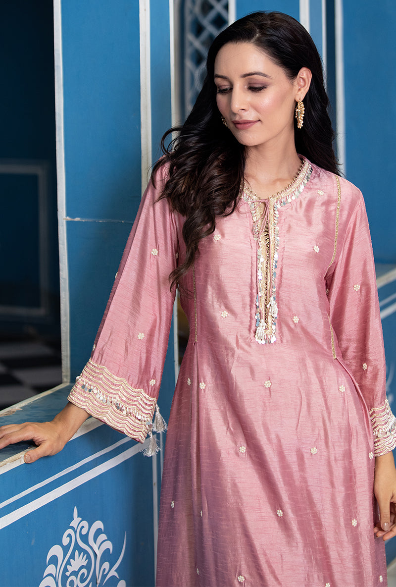Pink Single Scallop Ameera Kurta Set