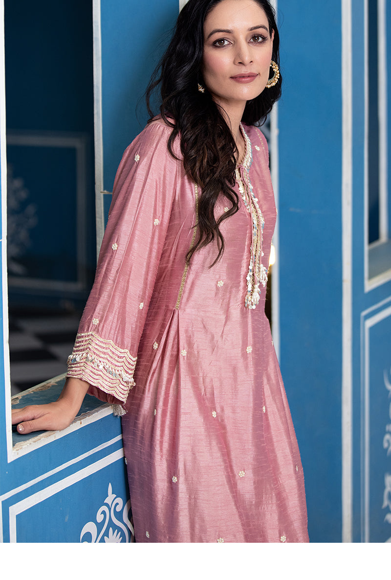 Pink Single Scallop Ameera Kurta Set