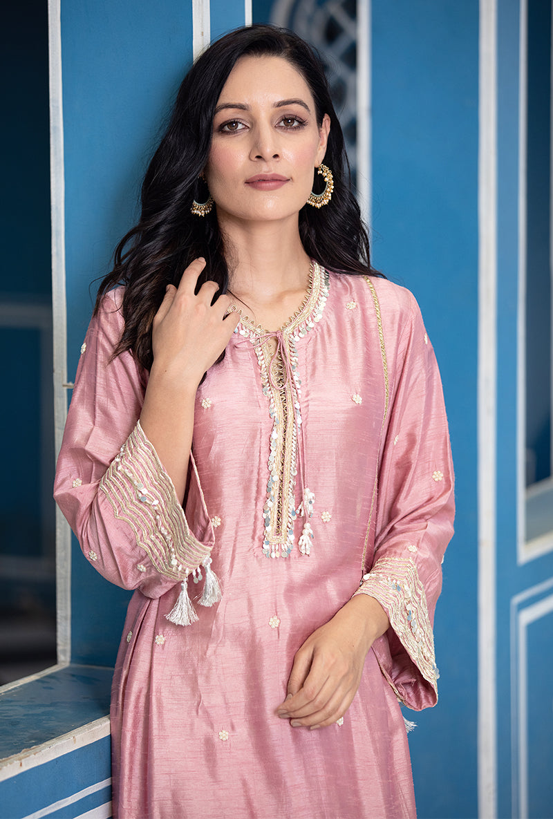 Pink Single Scallop Ameera Kurta Set