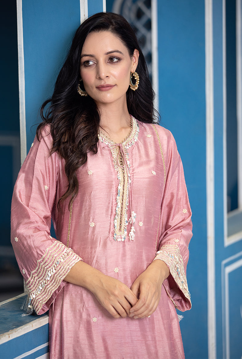 Pink Single Scallop Ameera Kurta Set