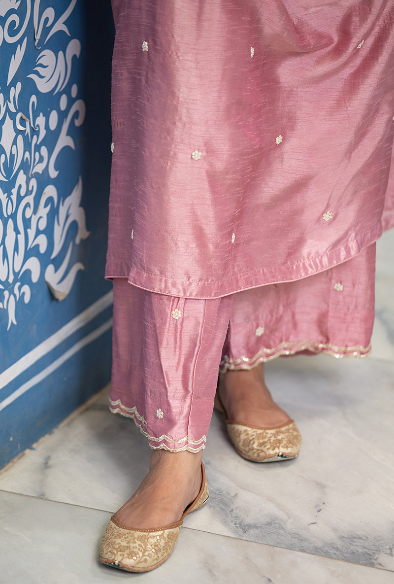 Pink Single Scallop Ameera Kurta Set
