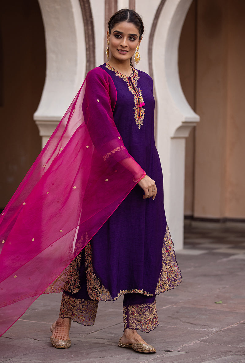 Purple Leaf Jaal Farshi Ulfat Kurta Set