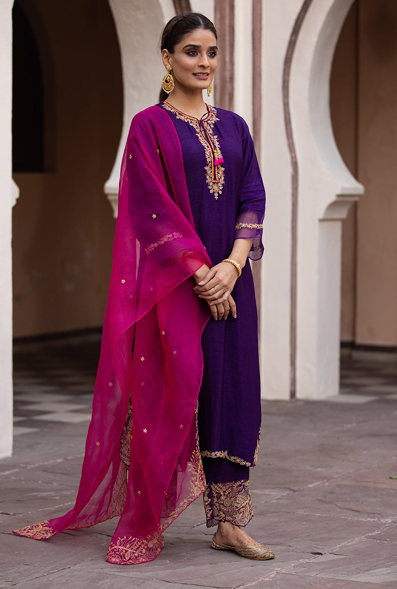 Purple Leaf Jaal Farshi Ulfat Kurta Set