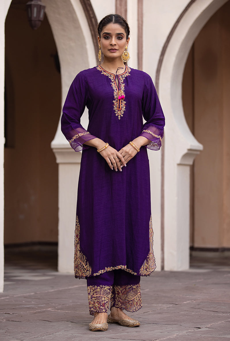 Purple Leaf Jaal Farshi Ulfat Kurta Set