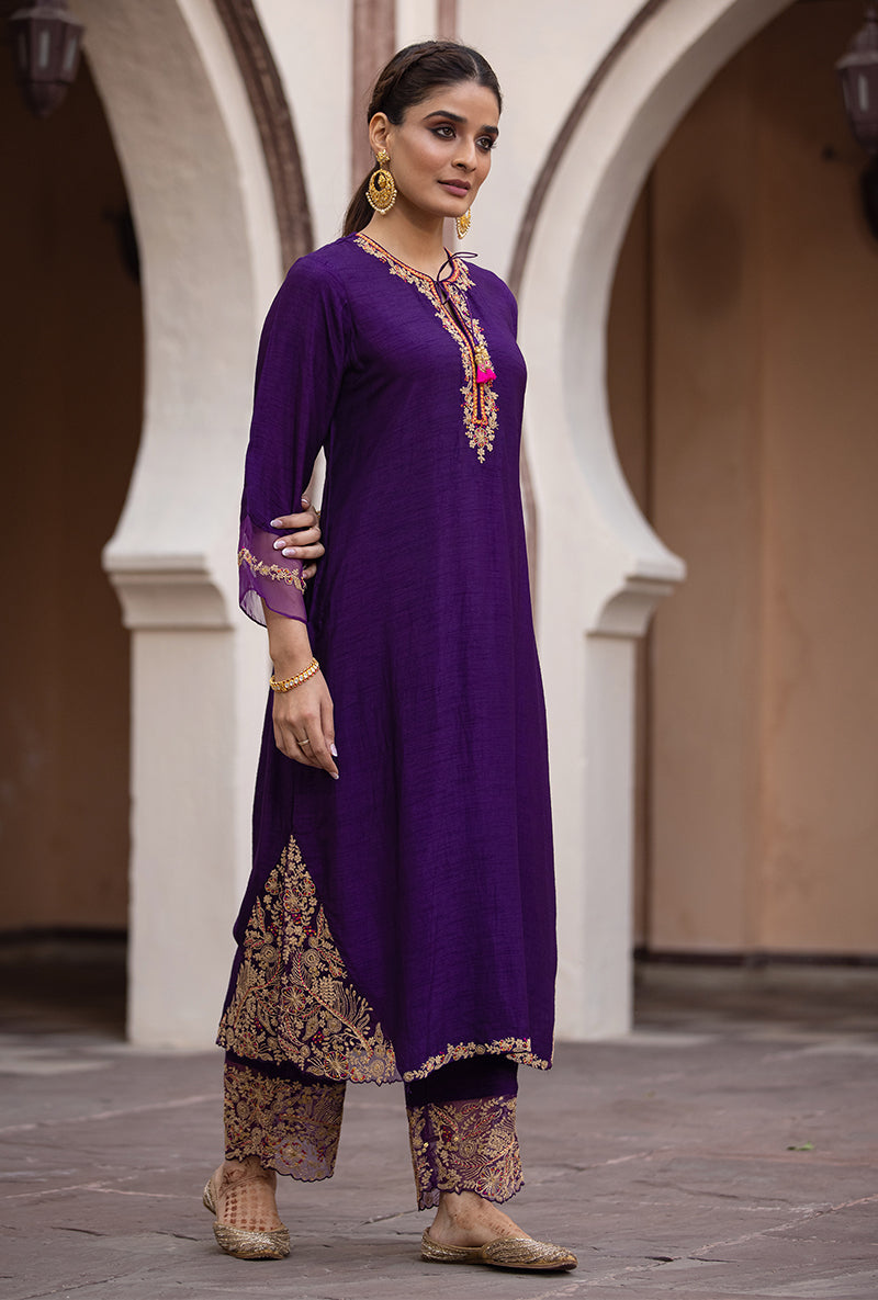 Purple Leaf Jaal Farshi Ulfat Kurta Set