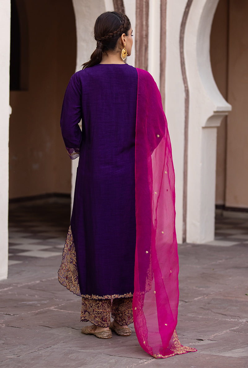 Purple Leaf Jaal Farshi Ulfat Kurta Set