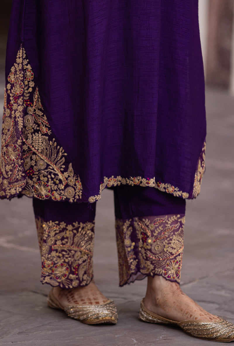 Purple Leaf Jaal Farshi Ulfat Kurta Set